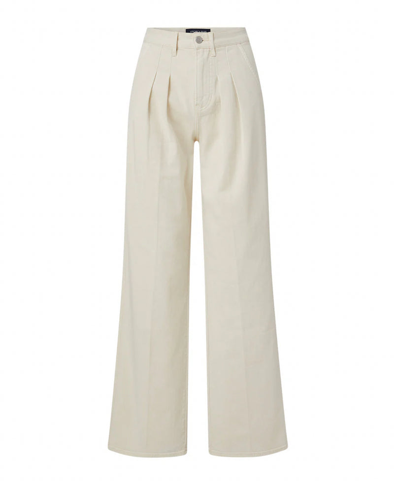 Veronica Beard Mia Pleated Wide-Leg Jean - Ecru