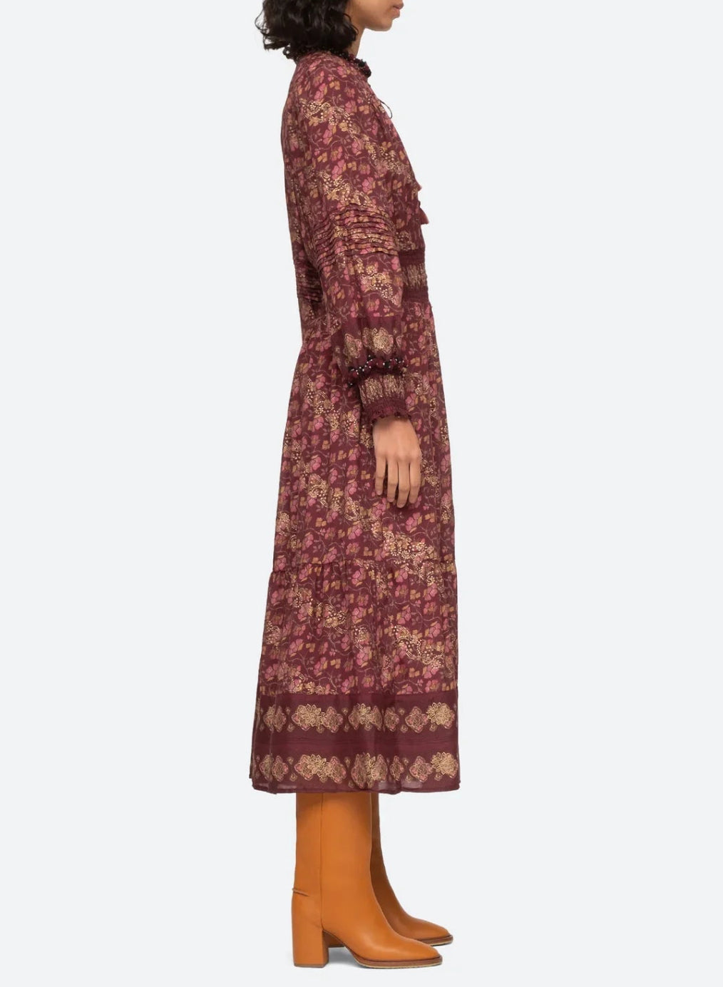 Sea New York Giulia Print Long Sleeve Maxi Dress - Maroon