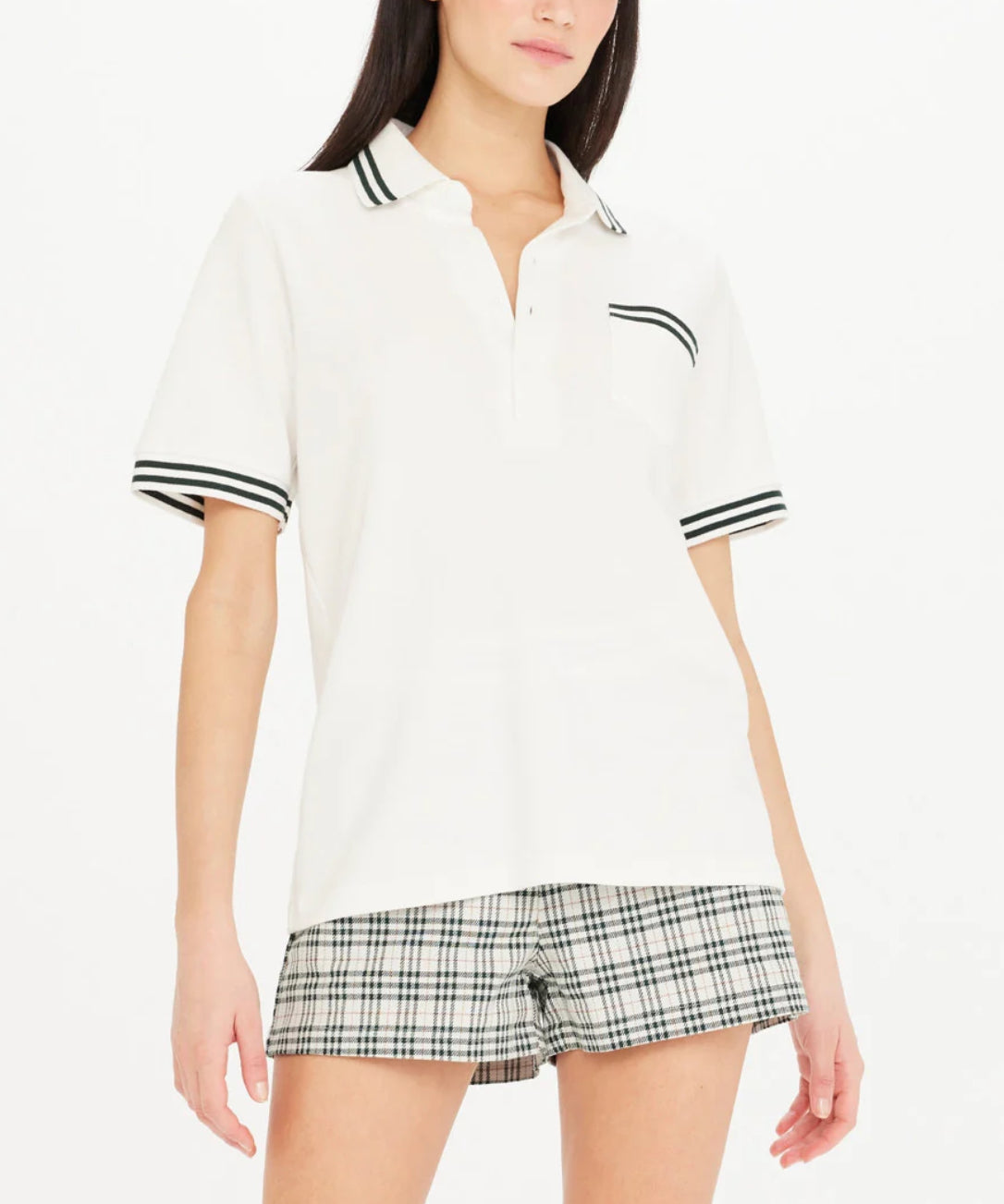 The Upside Hill Polo -  Cream/Green Trim