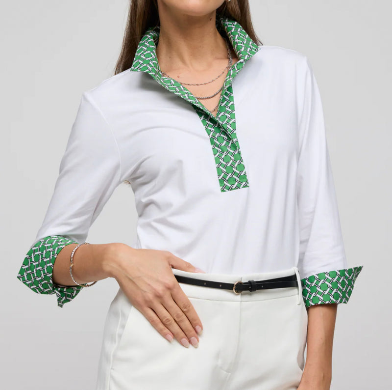 Hinson Wu Ainsley 3/4 Sleeve Chain Link Shirt - Green Combo