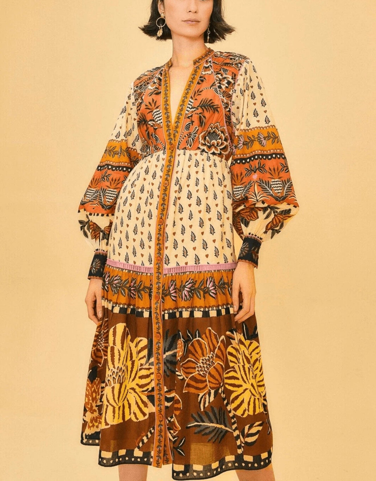 FARM Rio Annika Floral Dress - Beige