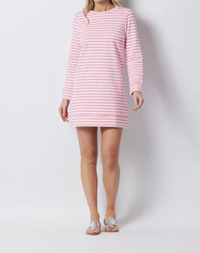 Sail to Sable Long Sleeve Sweatshirt Dress - Coral/White