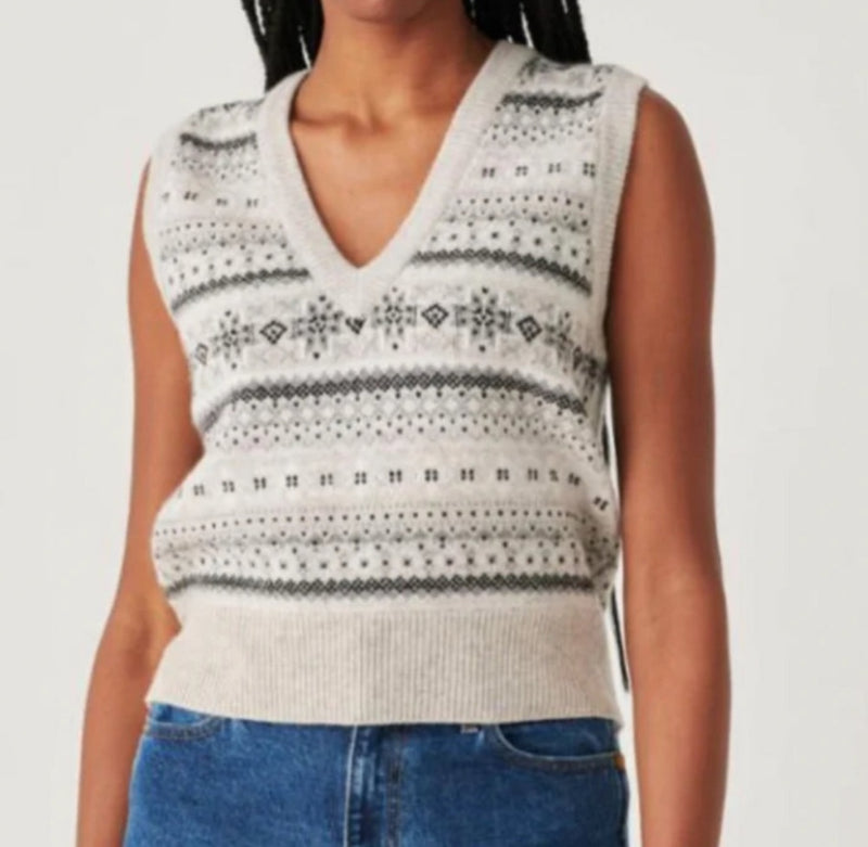 White + Warren Fairisle Cashmere Vest - Grey