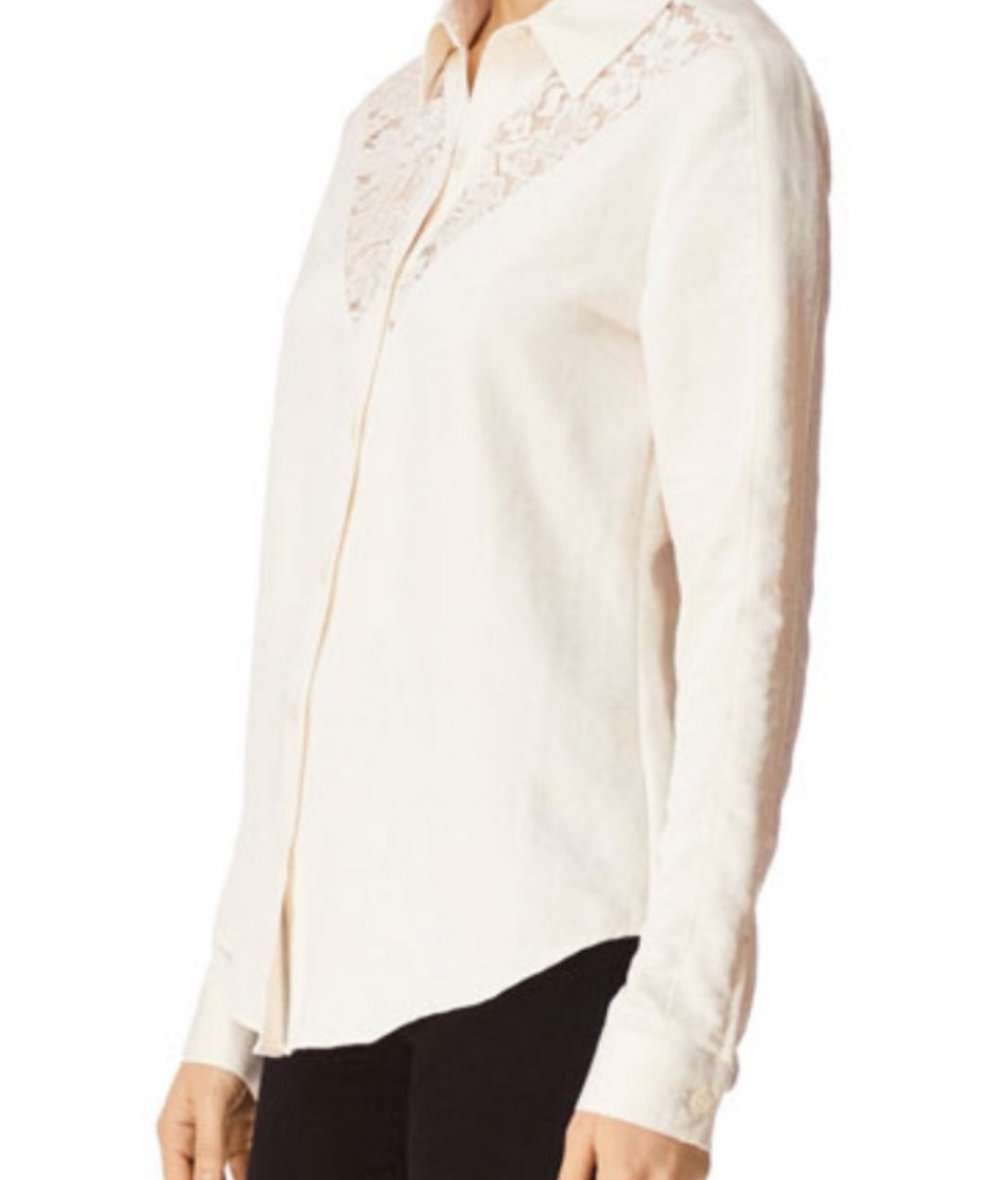 J Brand Lula Button-Front Long Sleeve Lace Inset Shirt - Moonbeam