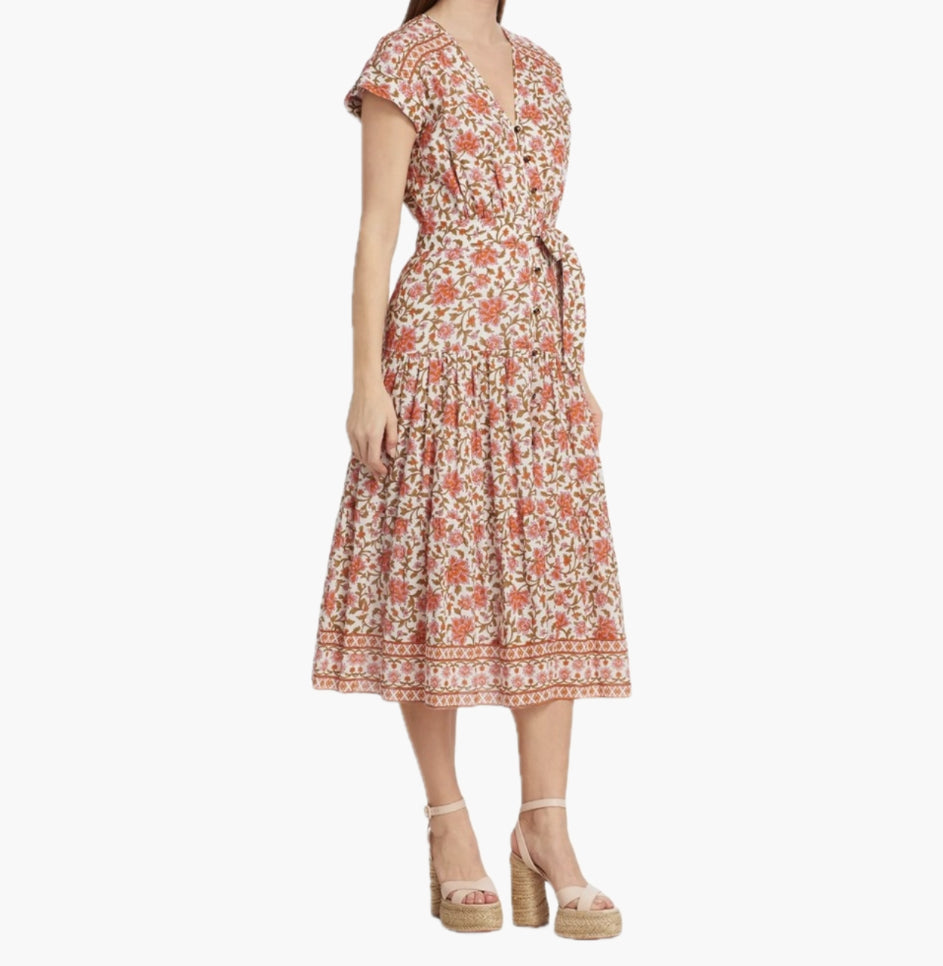 Veronica Beard Lexington Belted Floral Dress - Off White Multi