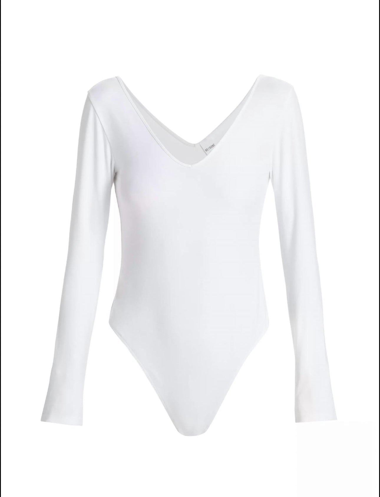 Re/Done V-Neck Long-Sleeve Bodysuit - White