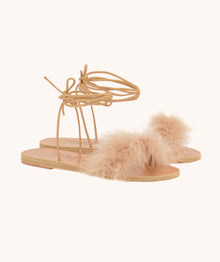 Ancient Greek Sandals Choros Marabu Feather Leather Sandal - Beige