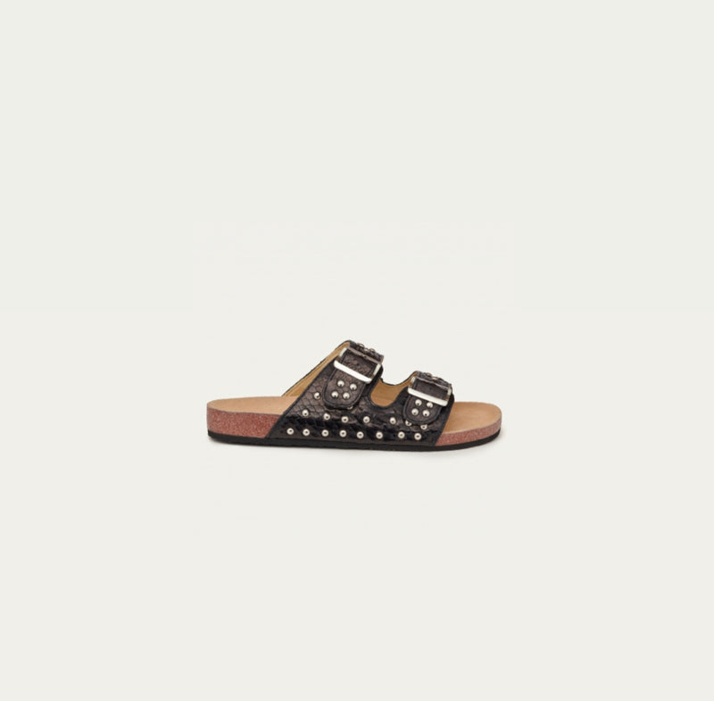 Claris Virot Odette Sandals - Black Python W/Silver Studs