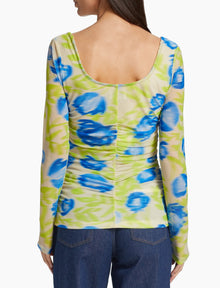 GANNI Floral‎ Mesh Scoop Neck Top