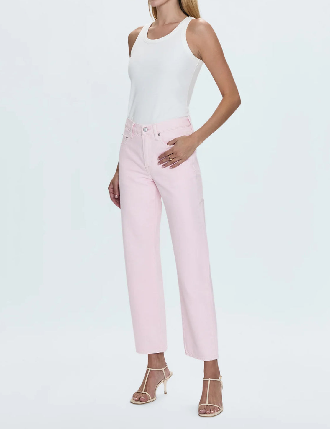 Pistola Lexi Mid Rise Bowed Straight Jean - Blush
