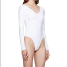 Re/Done V-Neck Long-Sleeve Bodysuit - White