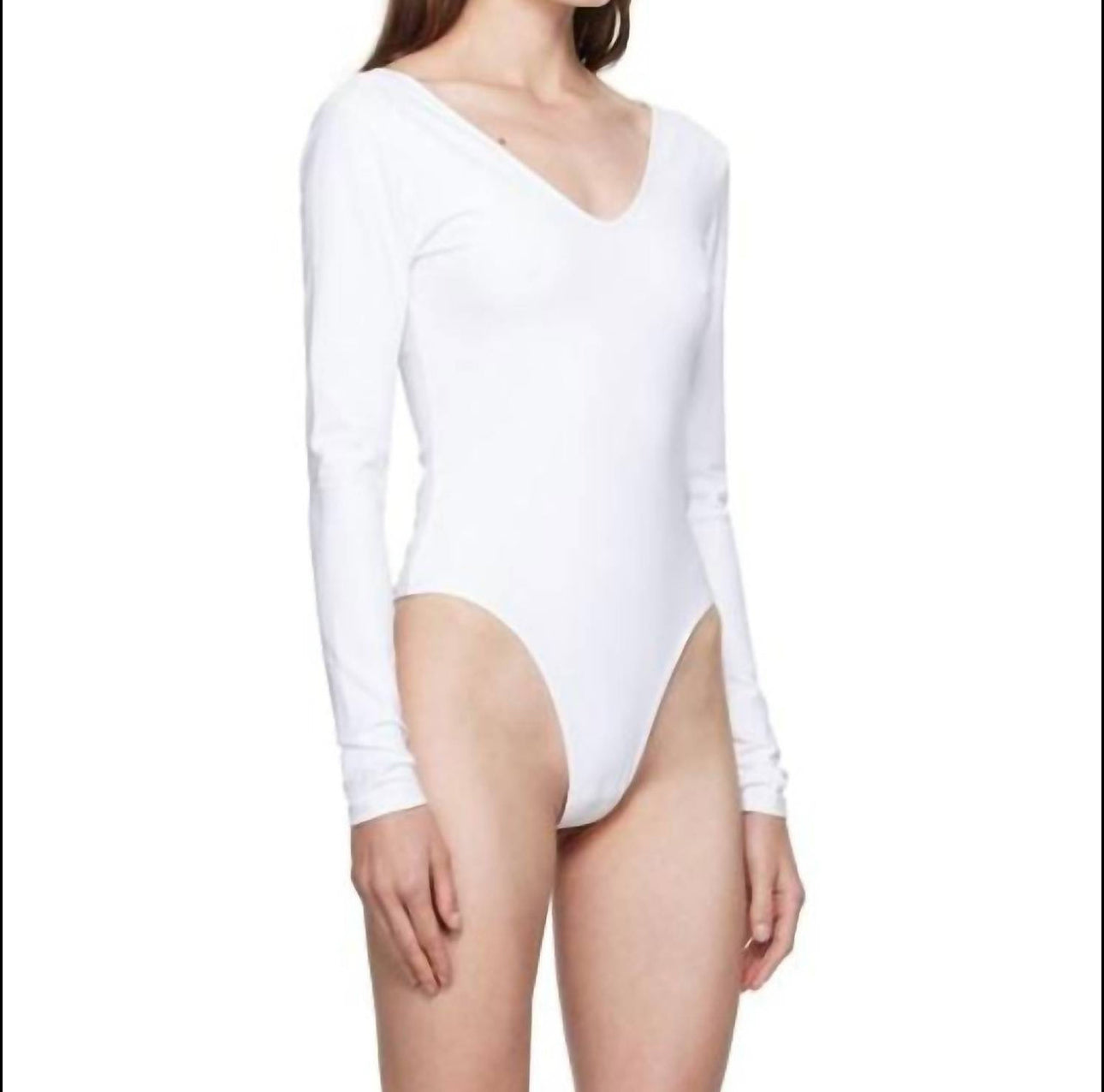 Re/Done V-Neck Long-Sleeve Bodysuit - White