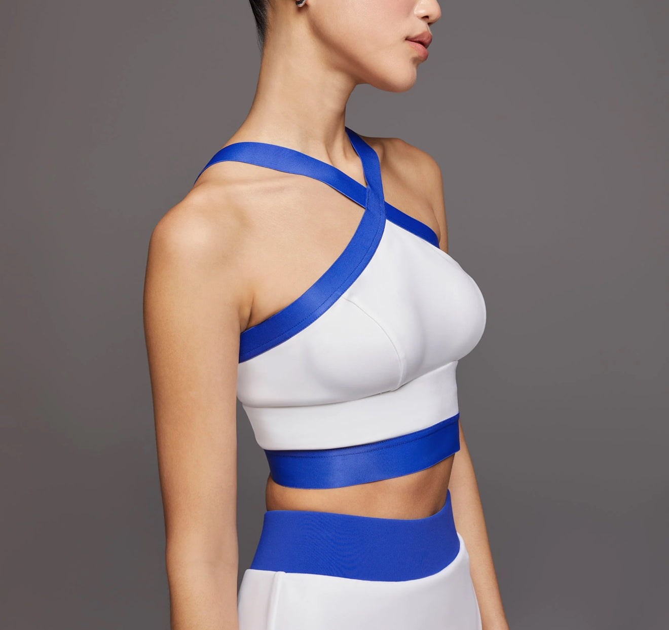 MICHI Playa Longline Bra - White/Royal Blue