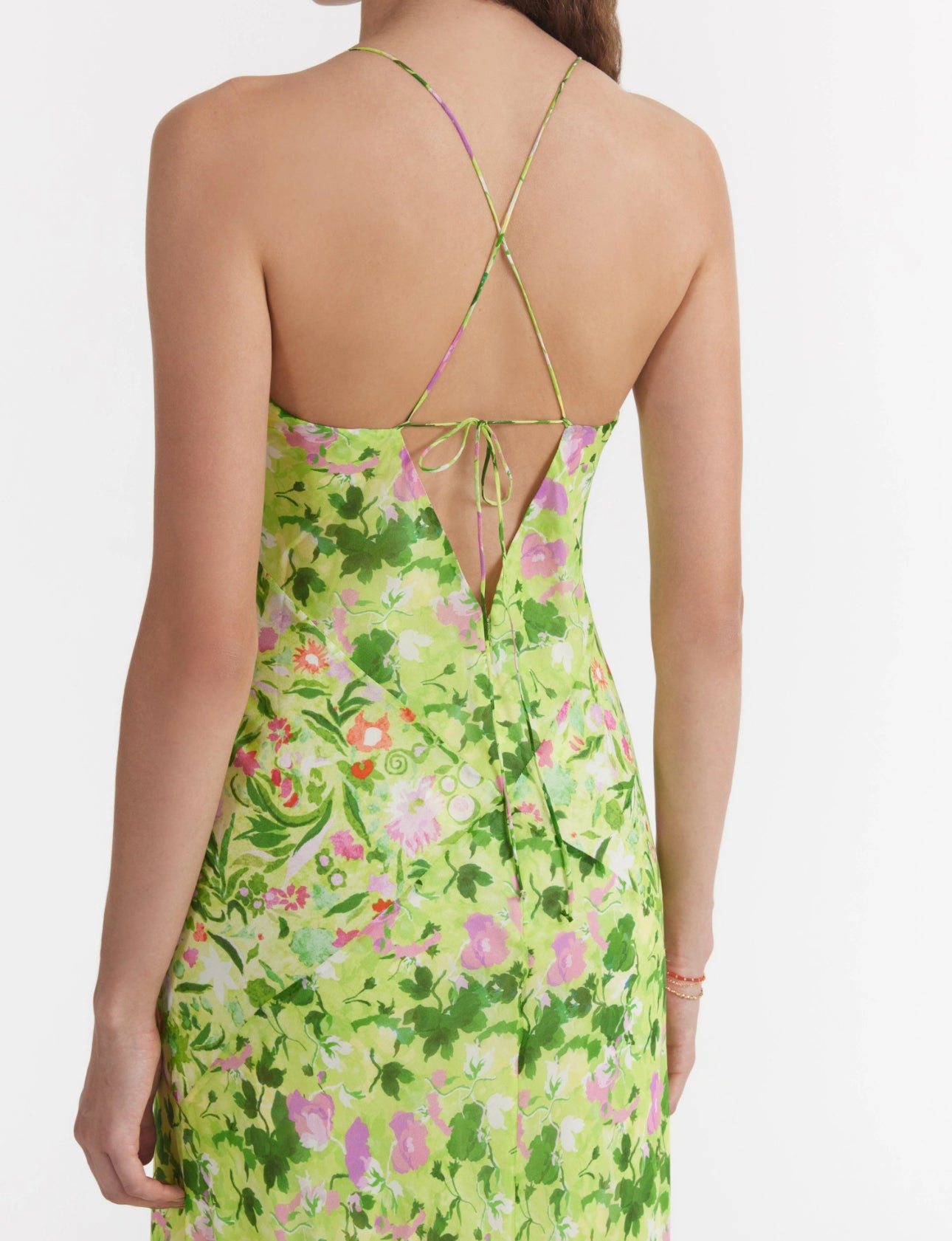 Saloni Cameron Dress in Bouquet - Lime Poppies