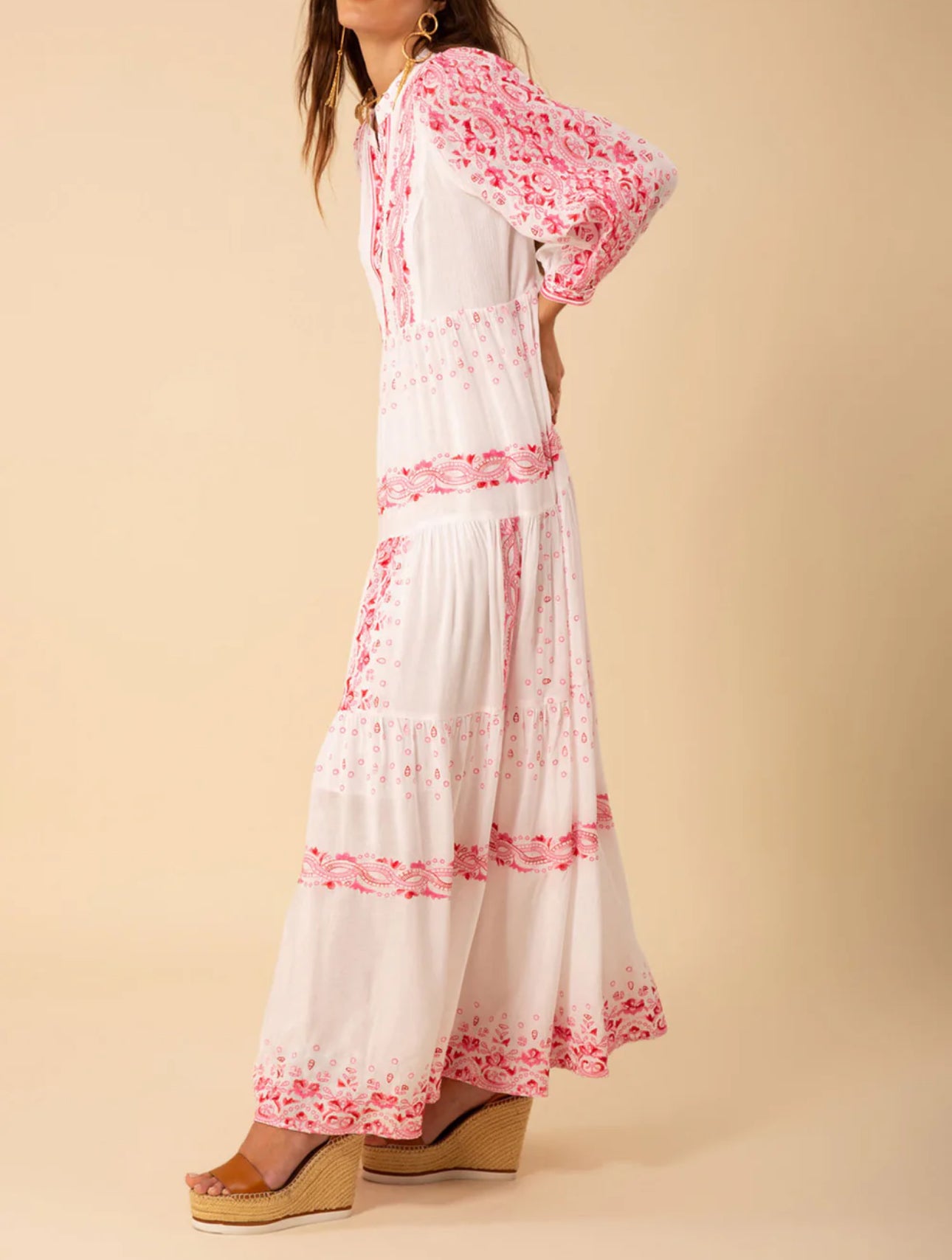 Hale Bob Emery Embroidered Maxi Dress - Fuschia