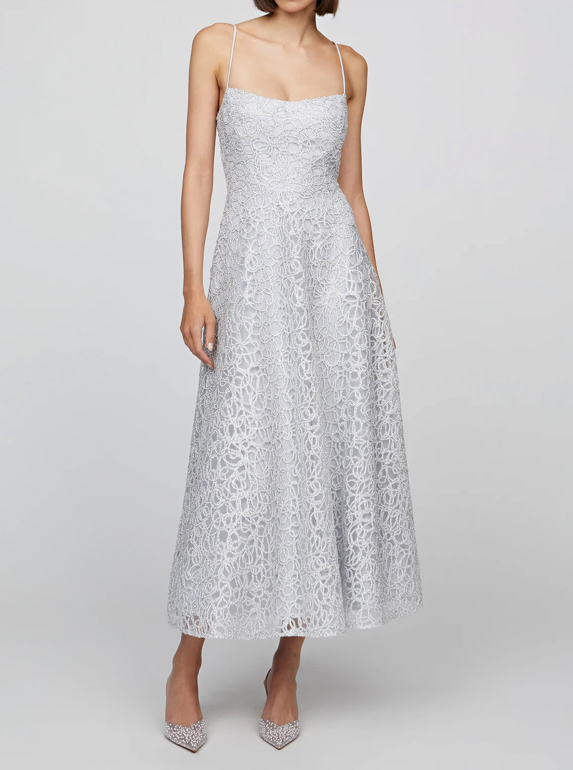 THEIA Sleeveless Tulle Dress - French Silver