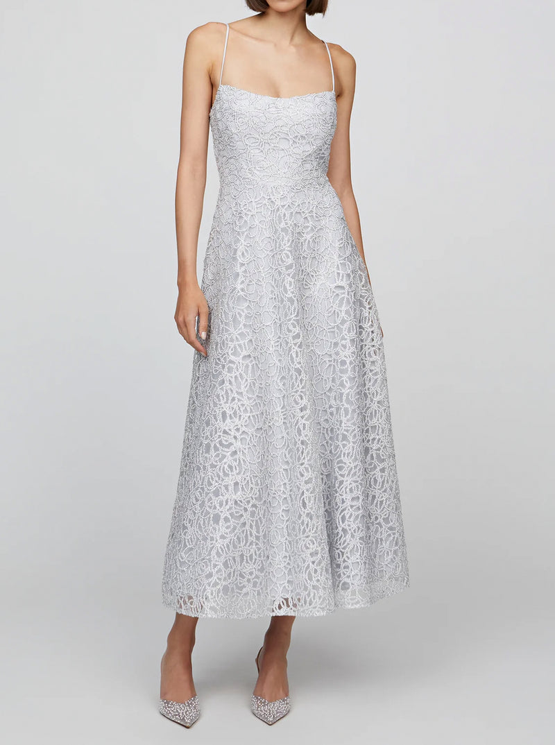 THEIA Sleeveless Tulle Dress - French Silver