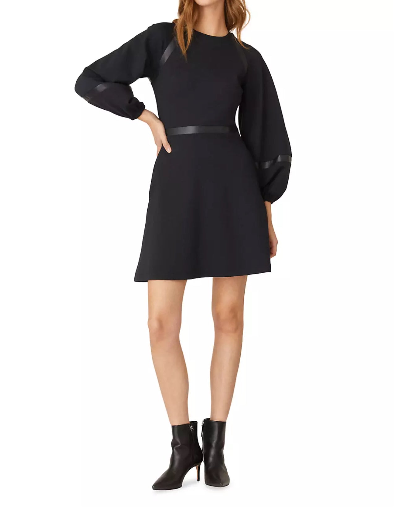 Shoshanna Elsy Vegan Leather-Trim Dress - Ink