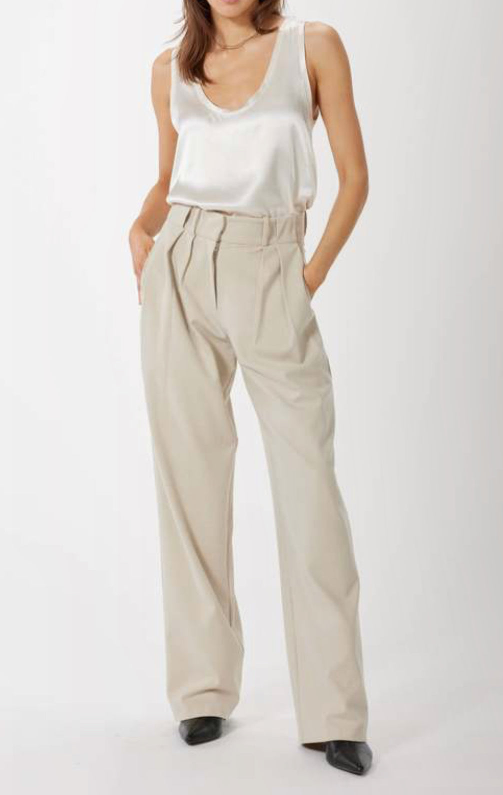 Sophie Rue Teddy Double Pleat Trousers - Taupe