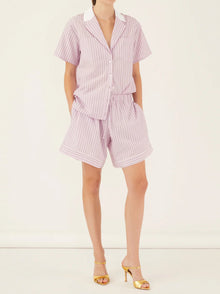 Marissa Webb Margo Notch Collar Camp Shirt - Carnation Edie Stripe White Combo