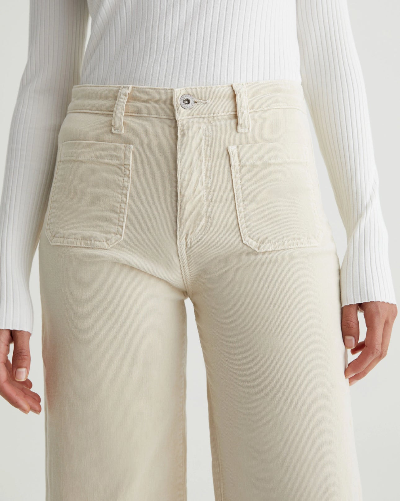 AG Jeans Kassie Corduroy High Rise Wide Leg Crop- Sulfur Cream Froth