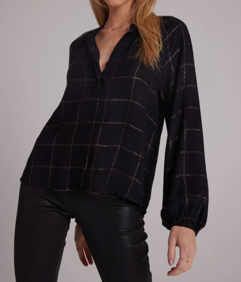 Bella Dahl Long Sleeve Shirred Raglan Shirt - Copper Shine Plaid