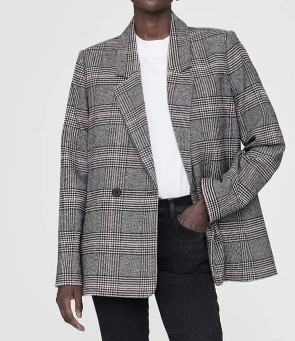 Anine Bing Madeleine Plaid Blazer - Grey/Red