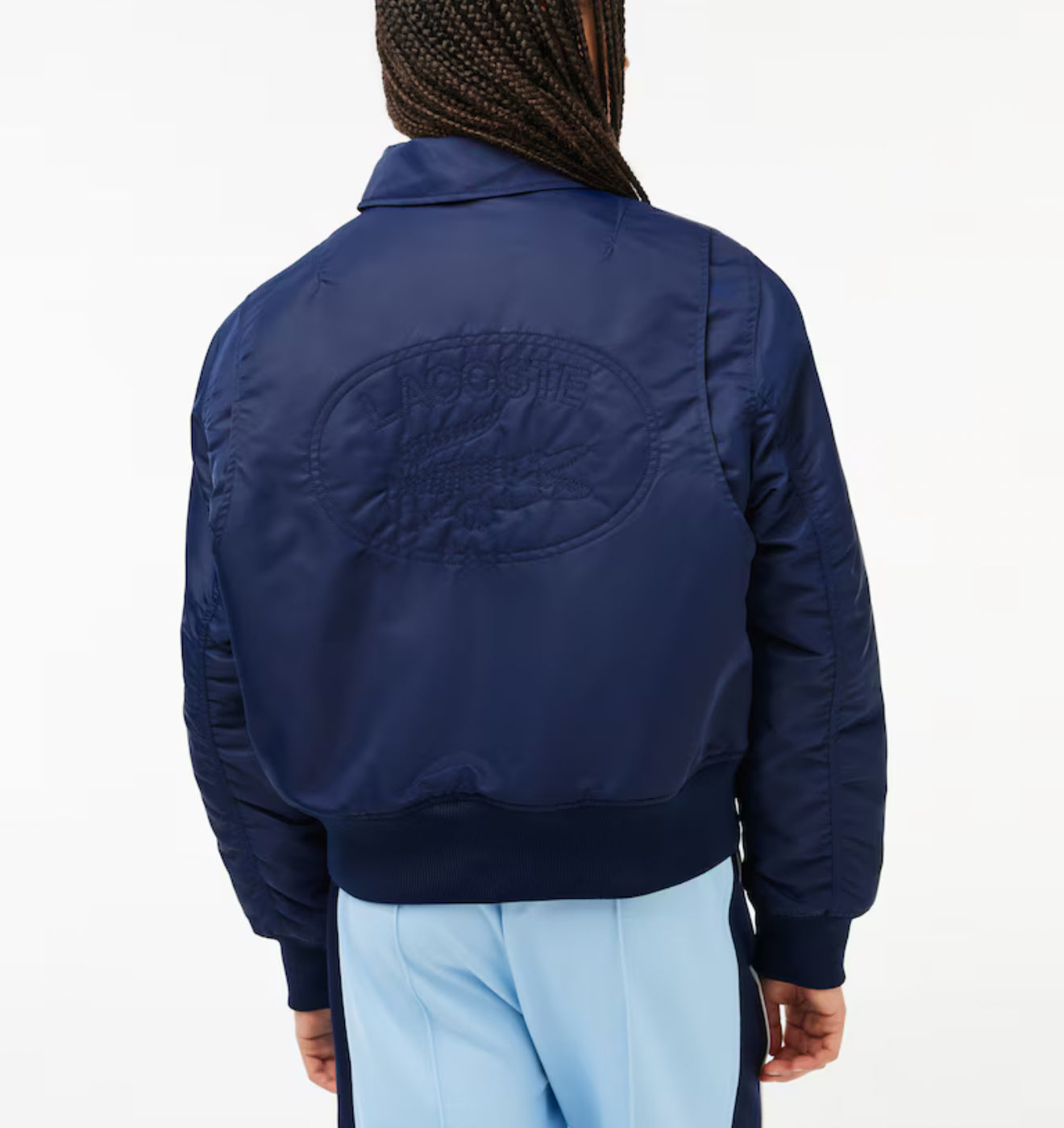 Lacoste Oversized Embroidered Logo Bomber Jacket - Navy