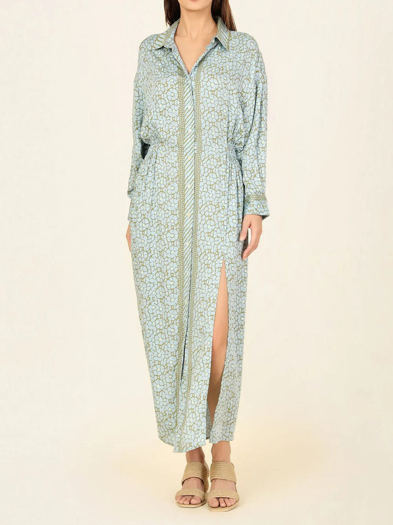 Omika Simone Long Sleeve Slit Maxi Shirt Dress - Olivia Surf