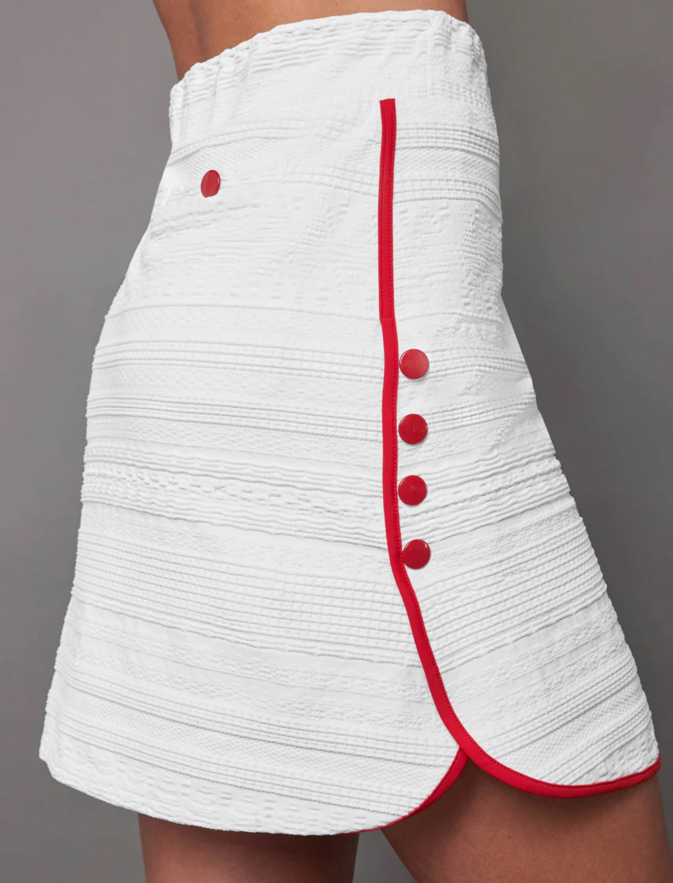 L'Etoile Side Snap Skort - White W/Red Trim