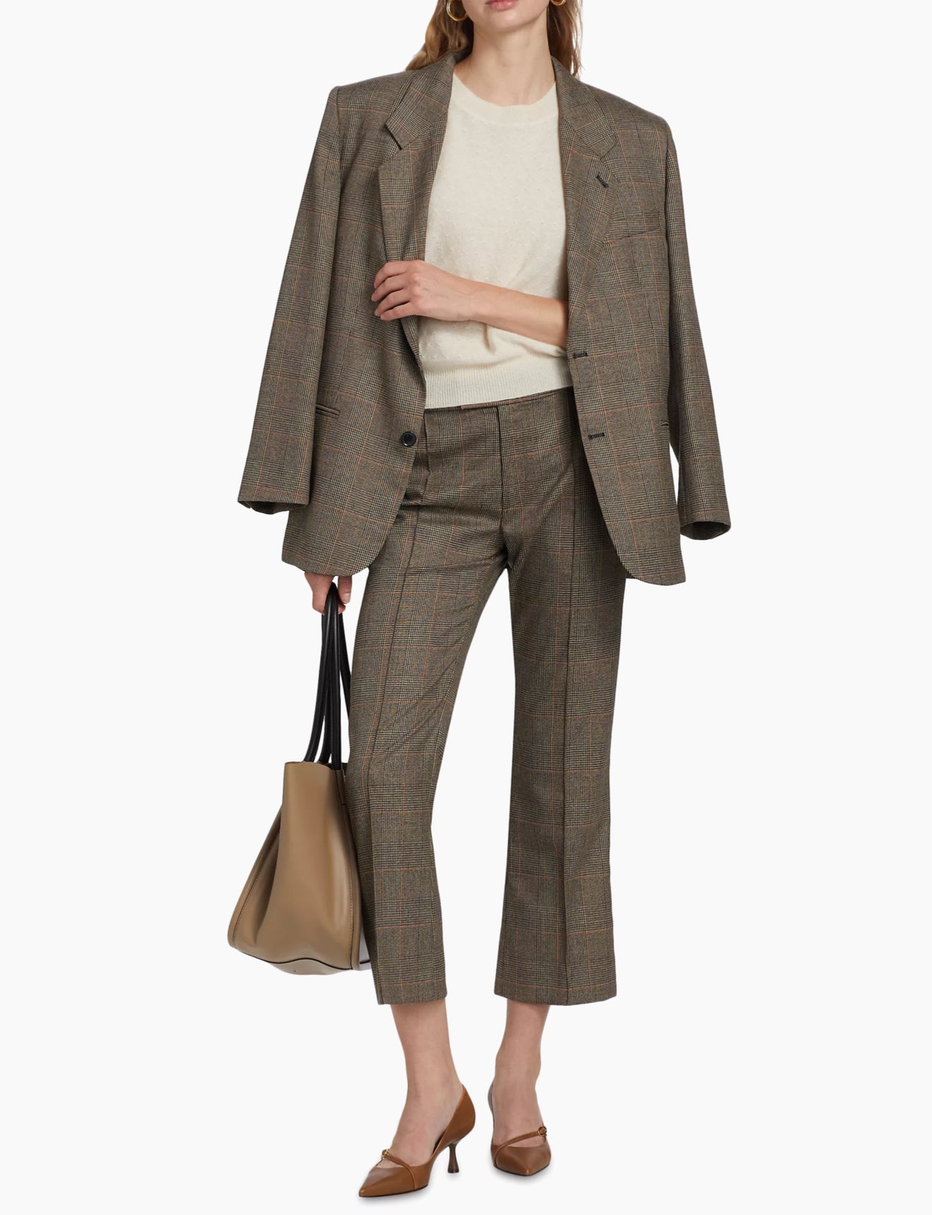 Frame Check Cropped Trousers - Brown Multi