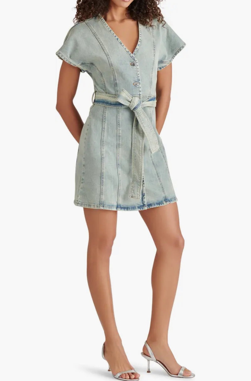 Steve Madden Joelle Belted Denim Dress - Stone Blue