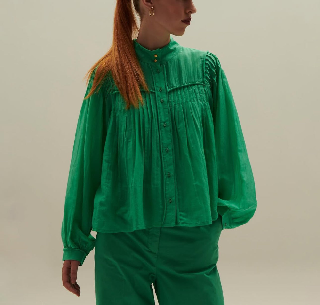 Bellepiece Split Blouse - Green