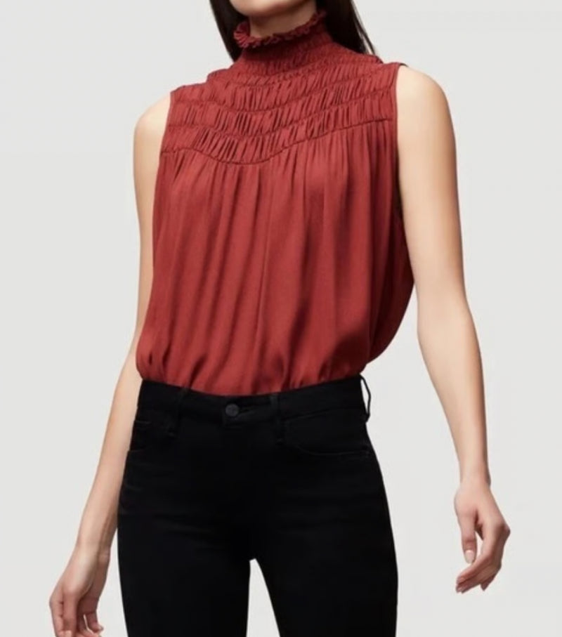 Frame Smocked Mock Neck Top - Burnt Henna