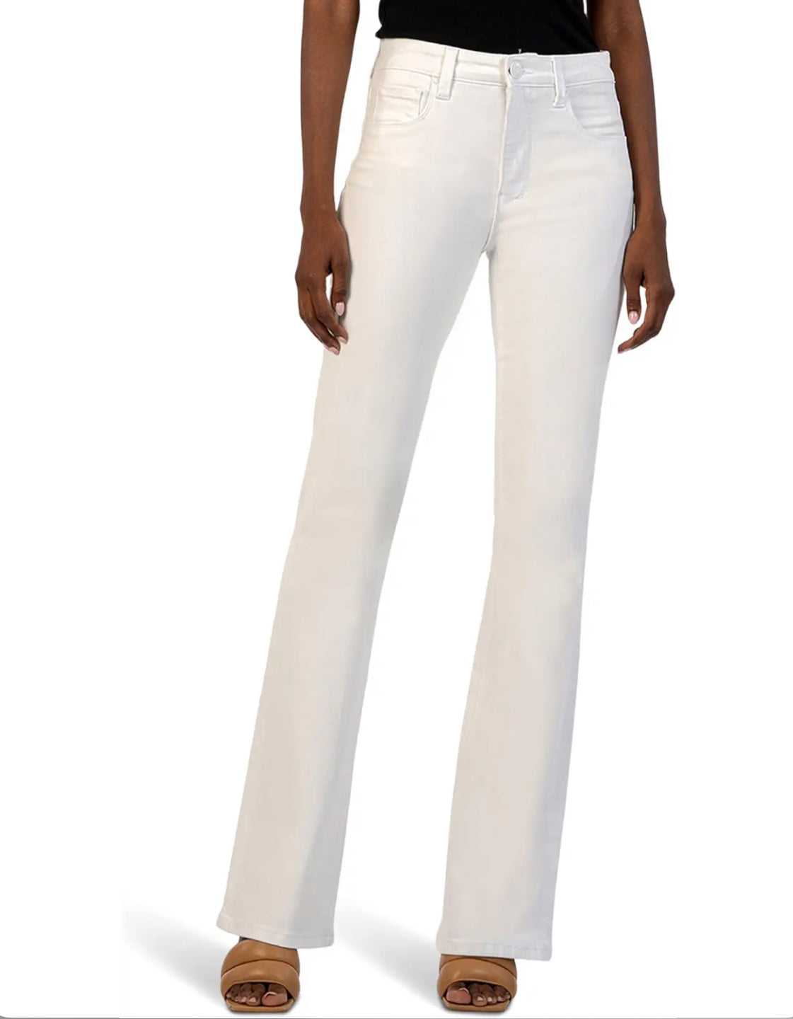 Kut From The Kloth Ana High-Rise Fab Ab Flare-Baby Dn All Over - Optic White Jeans