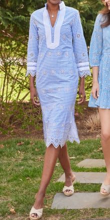 Sail to Sable Long Sleeve Gingham Tunic Dress - Blue