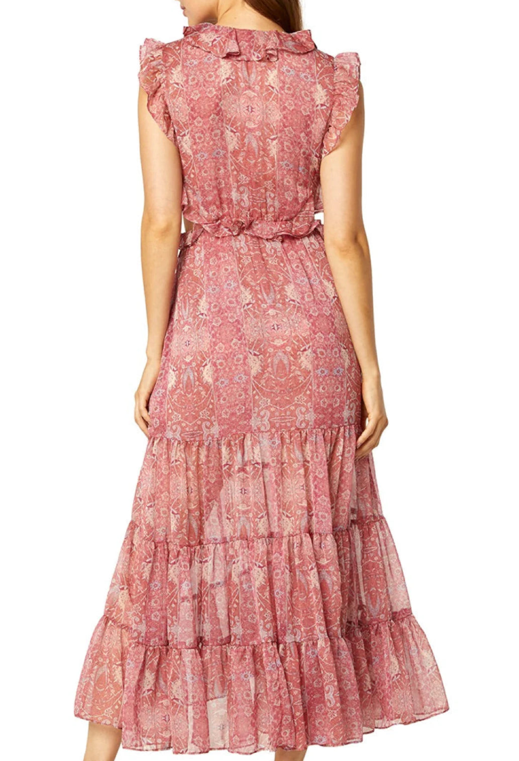 MISA Los Angeles Natasha Ruffled Floral Midi Dress - Washed Rose