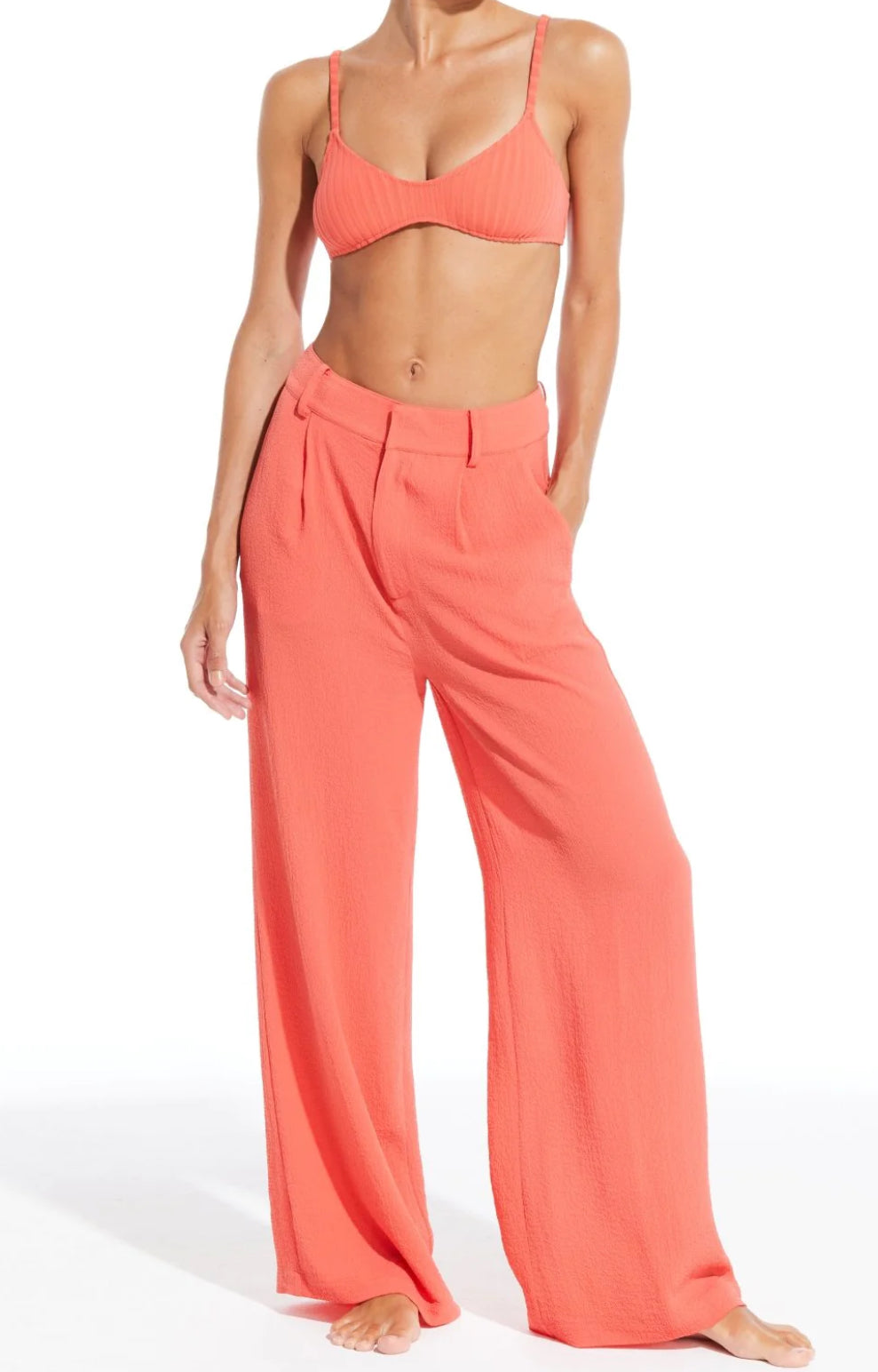 Solid & Striped Roya Pant - Coral Orange Seersucker