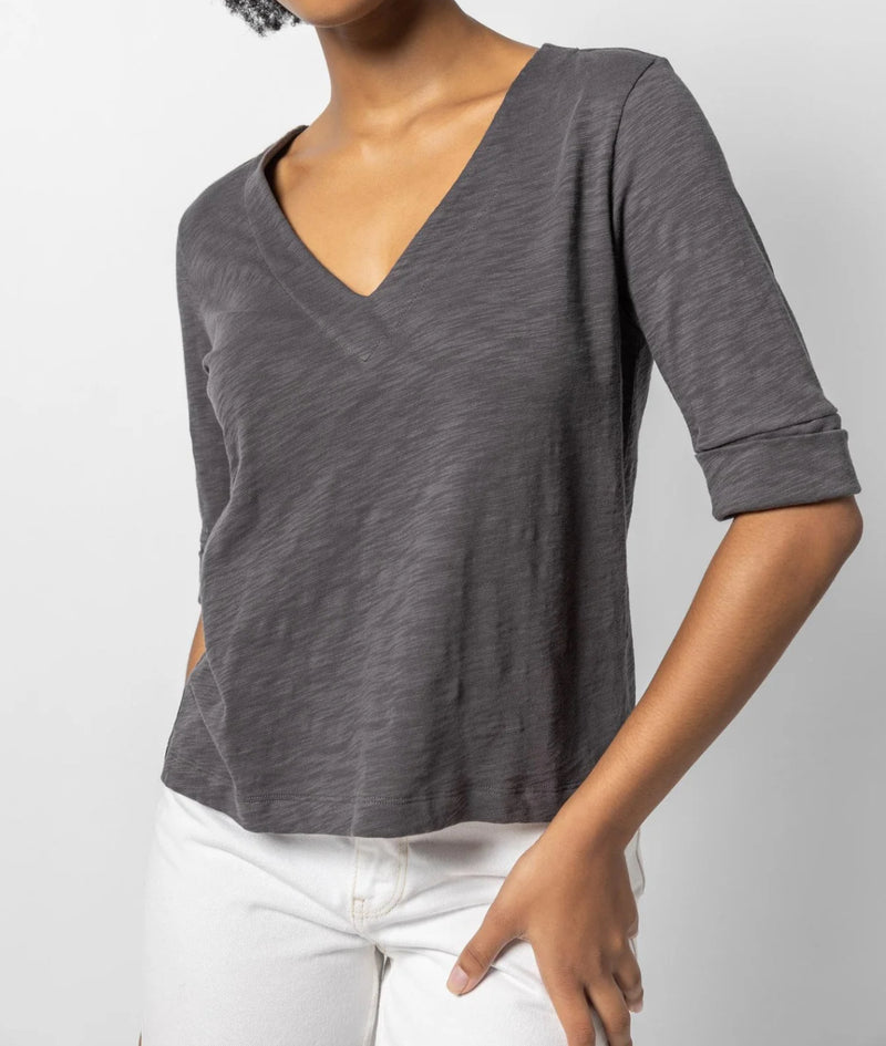 LILLA|P Cuffed Elbow Sleeve V-Neck - Stingray