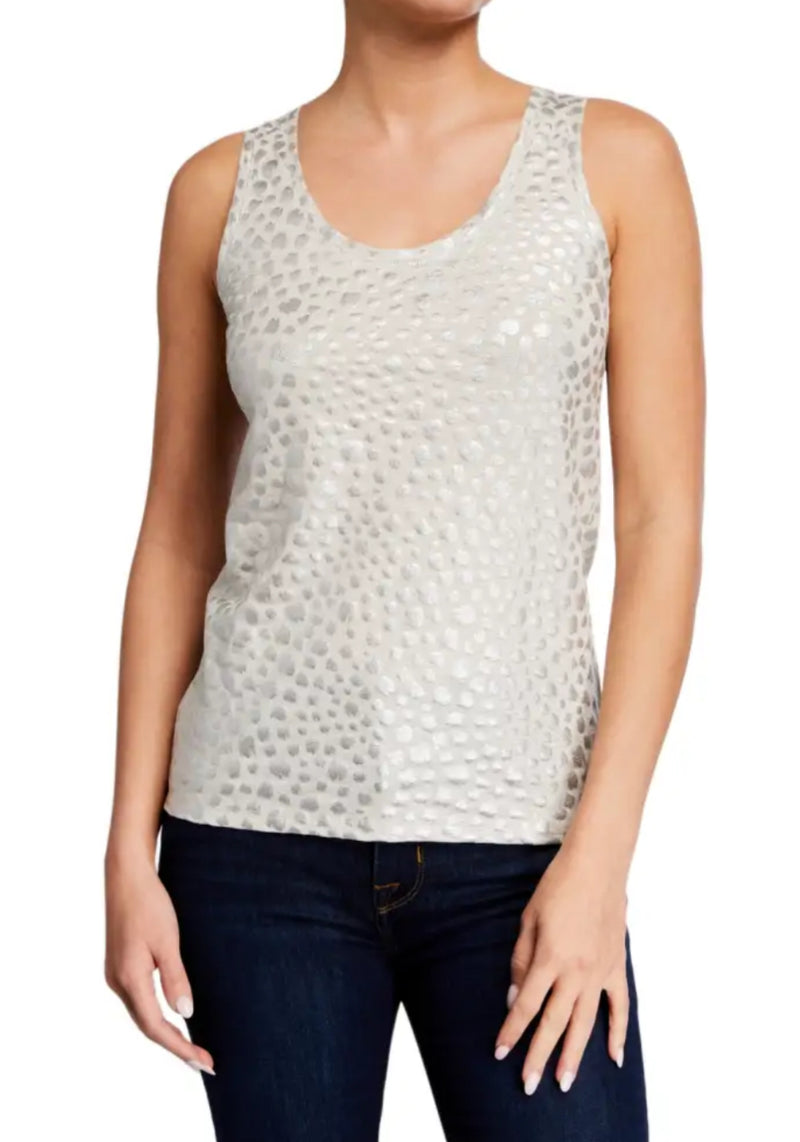 Majestic Filatures Metallic Leopard Scoop Neck Stretch Linen Tank