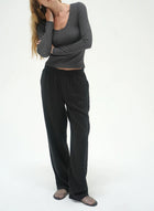 LNA Jacinda Lurex Rib Long Sleeve Top - Black