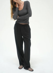 LNA Jacinda Lurex Rib Long Sleeve Top - Black