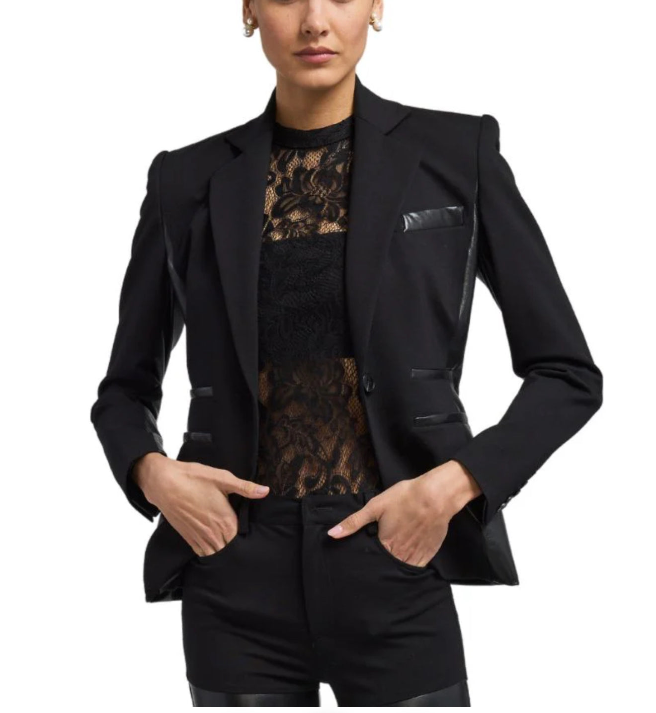 Generation Love Gayle Vegan Leather Combo Blazer - Black