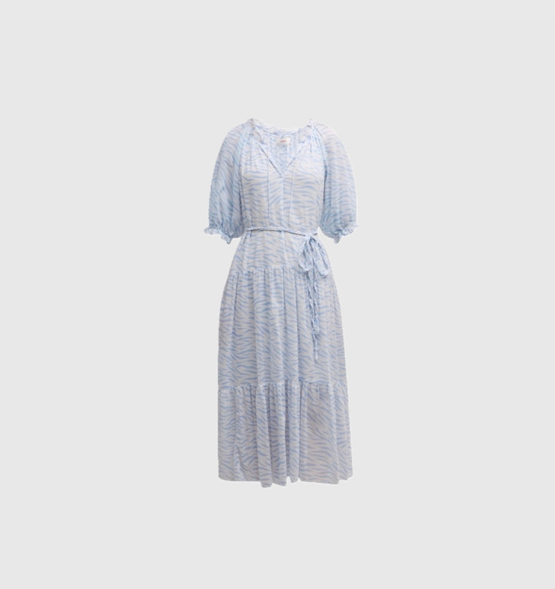 Xirena Lyta Tiered Tiger Stripe Print Dress - Blue Wave