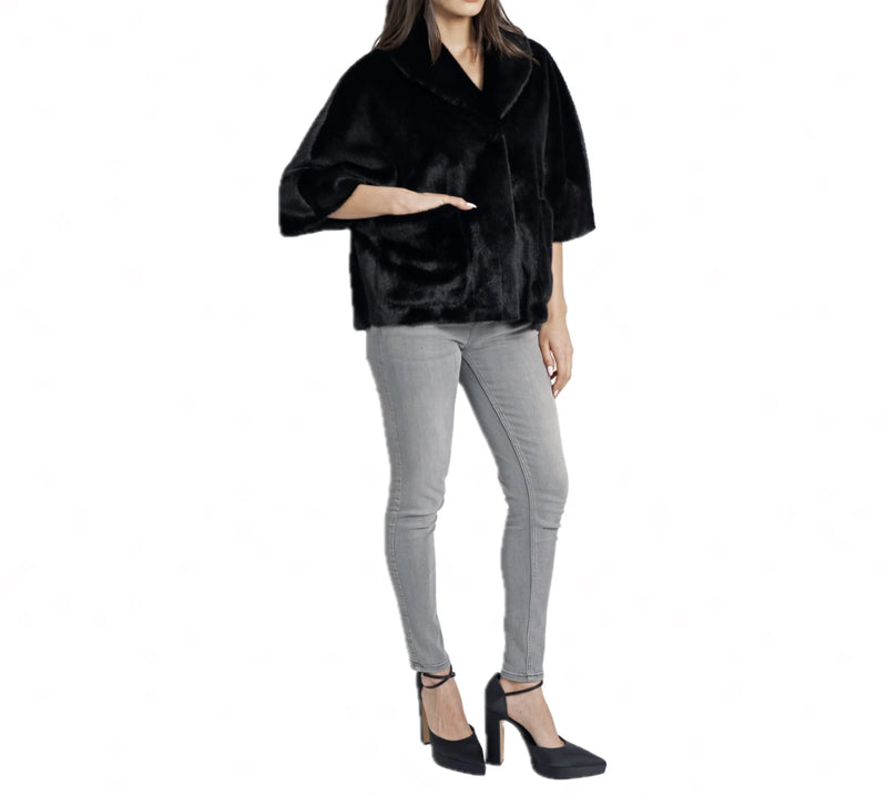 Love Token Peggy Faux Fur Topper - Black