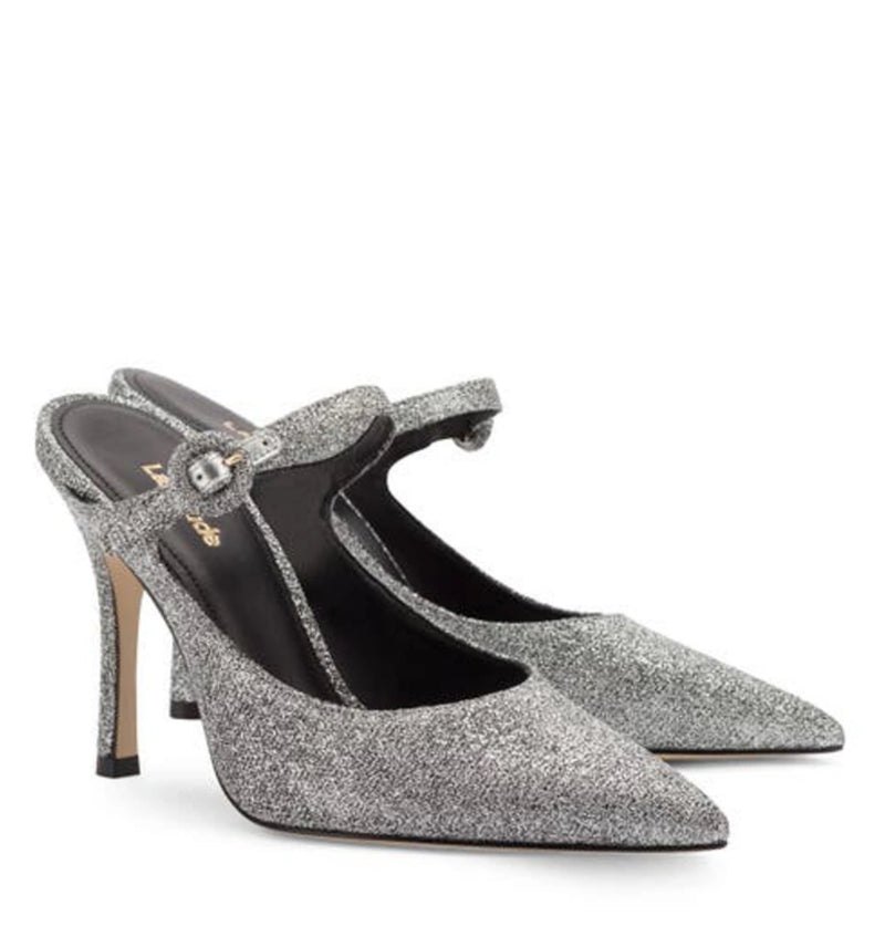 Larroude Candy Lurex Mules - Silver