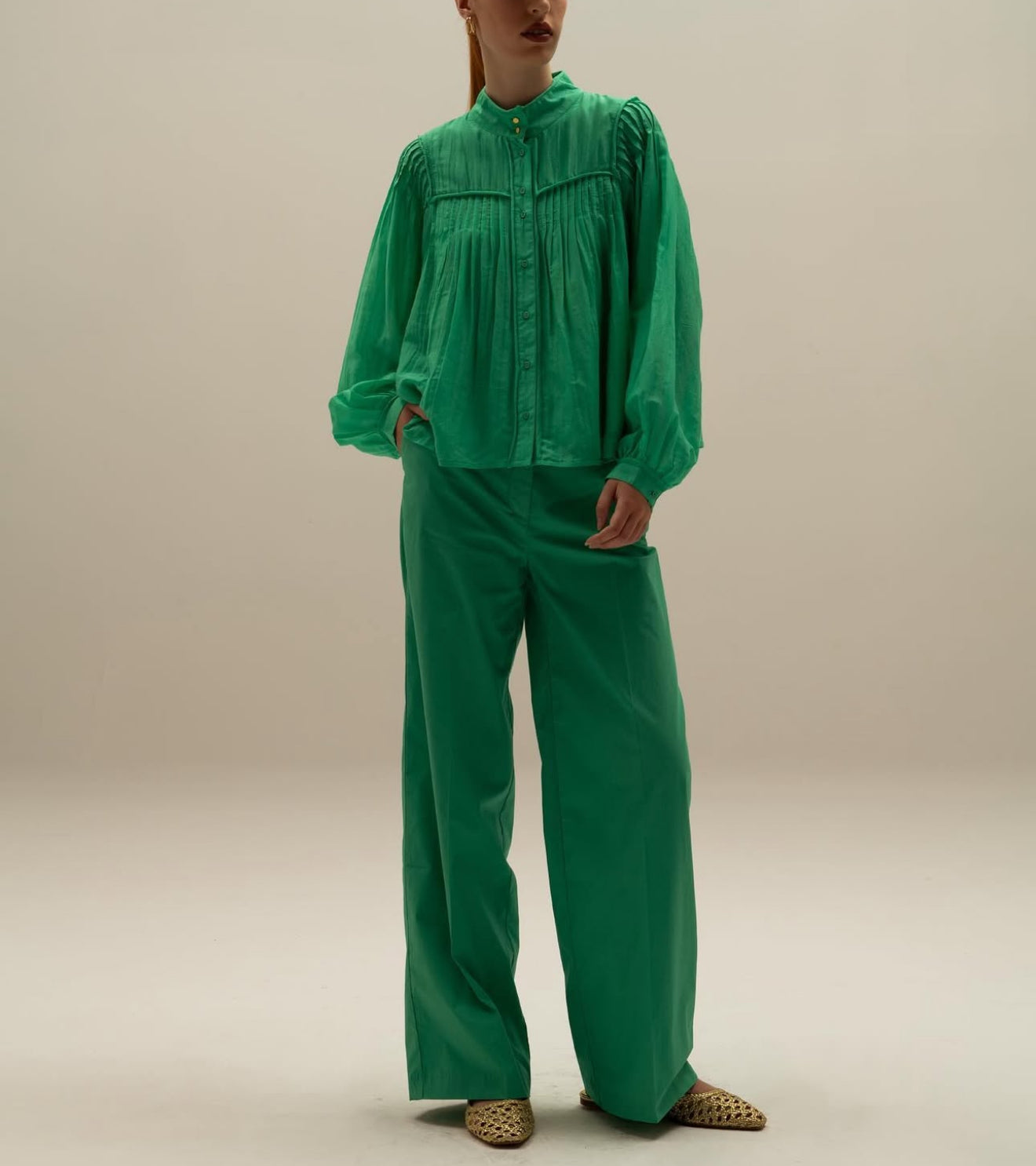 Bellepiece Split Blouse - Green