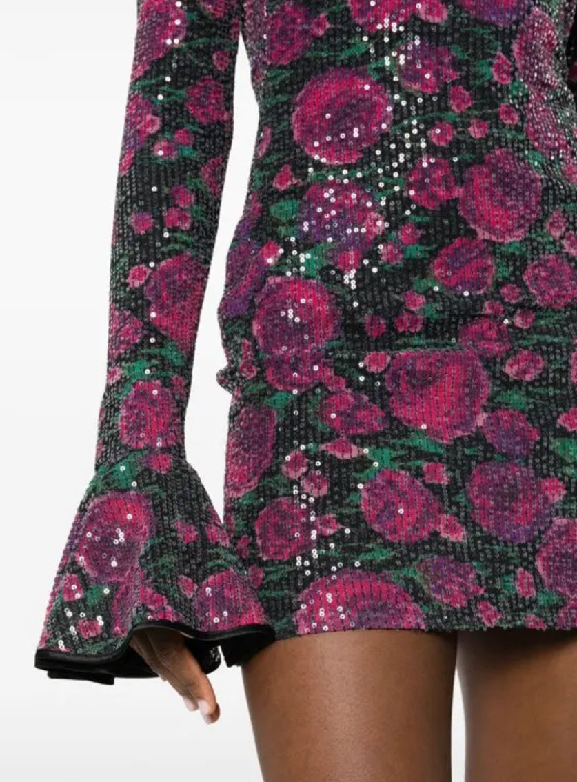 Rotate Birger Christensen Sequin Embellished Floral Minidress - Bold Rose