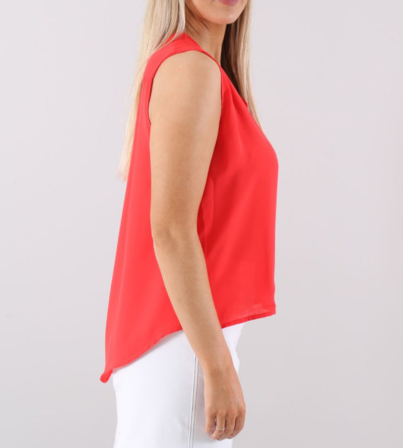 Vilagallo Annita Chiffon Top - Coral Red