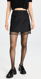 GANNI Jacquard Organza Bead Fringe Miniskirt - Black